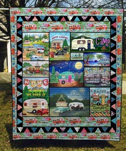 Home Is Where We Park It Happy Camper Fleece Quilt Bedding Set