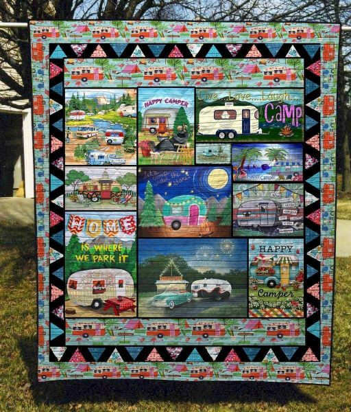 Home Is Where We Park It Happy Camper Fleece Quilt Bedding Set