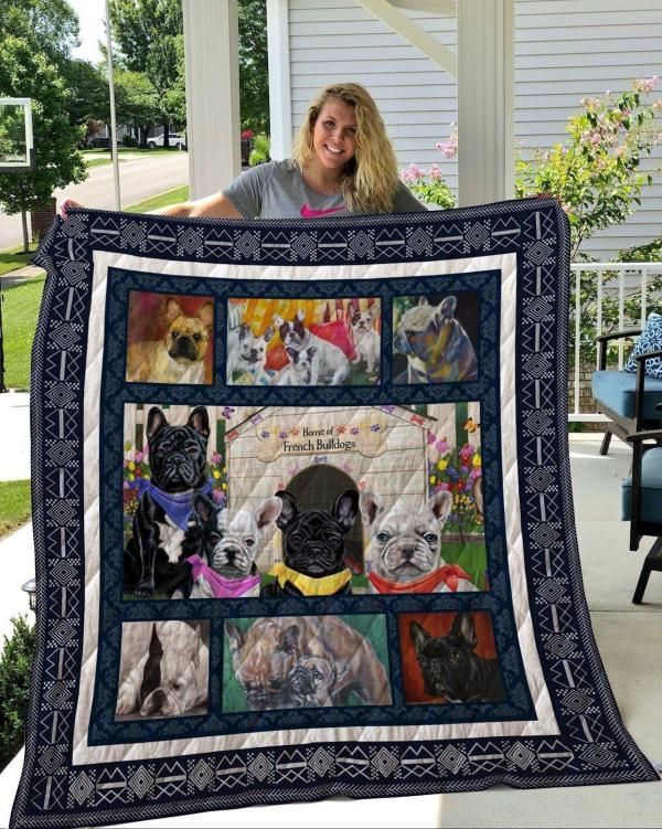 Home Of French Bulldog Collection Bed Set Queen with Quilt Blanket