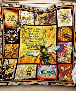 Honey Bee Quilt Blanket KC1807 with Quotes, Cute Bed Set