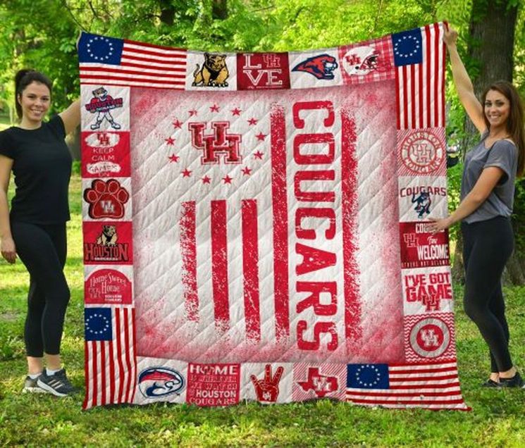Houston Cougars Collection Flag Ncaa Quilt Bedding Set