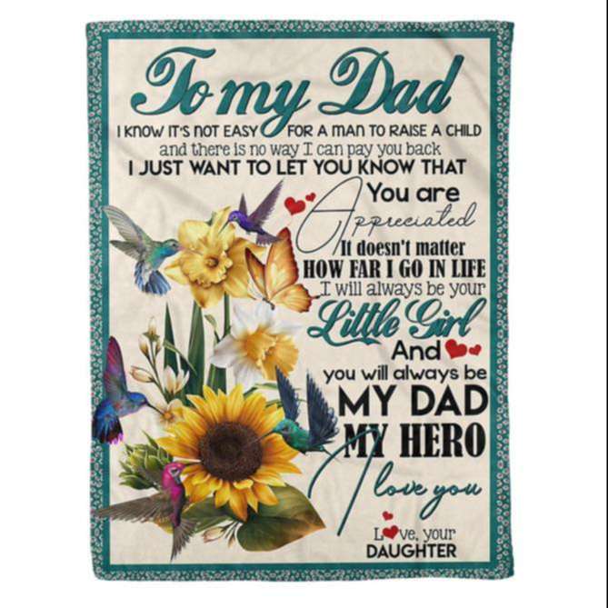 Hummingbird And Sunflowers Fleece Blanket For Father's Birthday