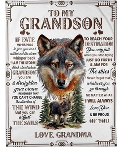 I Am The Storm To My Grandson Wolf Blanket For Grandson From Grandma Birthday with Bed Set Cute