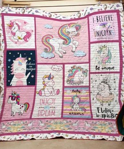 I Believe In Unicorns Quilt Blanket - This fun and whimsical quilt blanket
