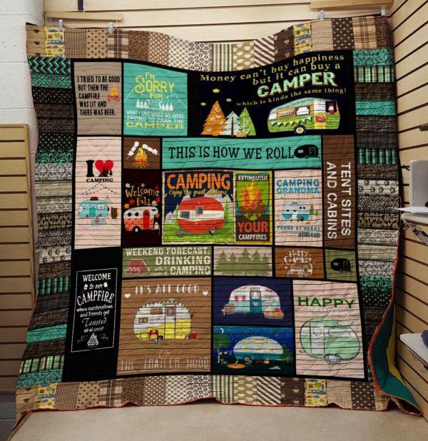 I Love Camping: Quilt Bedding Set with Fleece Blanket for Nature Lovers