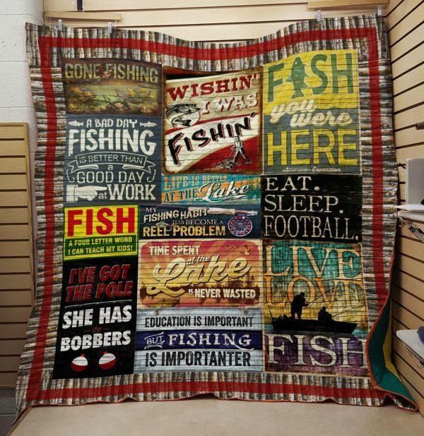 I Love Fishing Fishing Papa Quilt Bedding Set - Show Your Love To The Best Fishing Papa