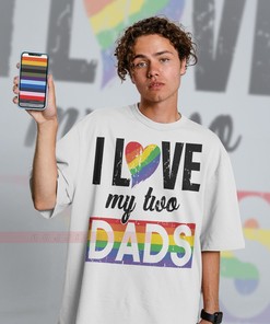 I Love My Two Dads Unisex Tee | Pride Rainbow Love Symbol Shirt for Human's Rights