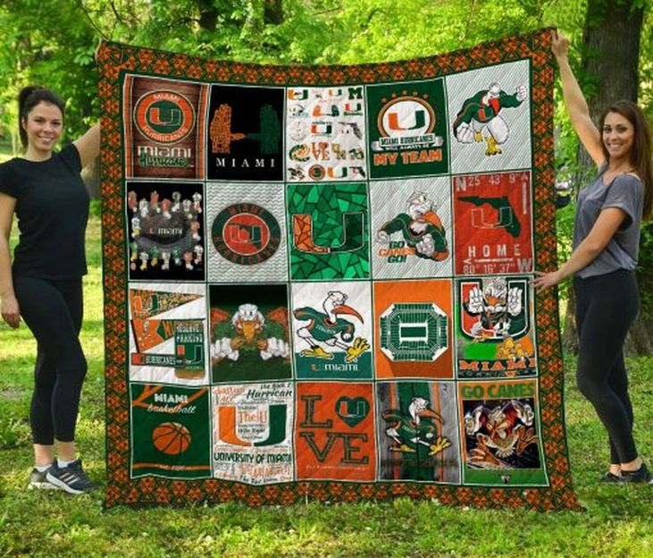 I Love NCAA Miami Hurricanes Collection Quilt Blanket for Fans