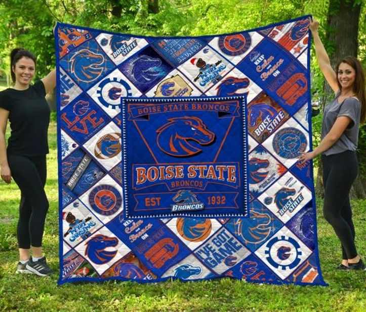 I Love Ncaa Boise State Broncos Quilt Bedding Set with Soft Quilt Blanket for Girls