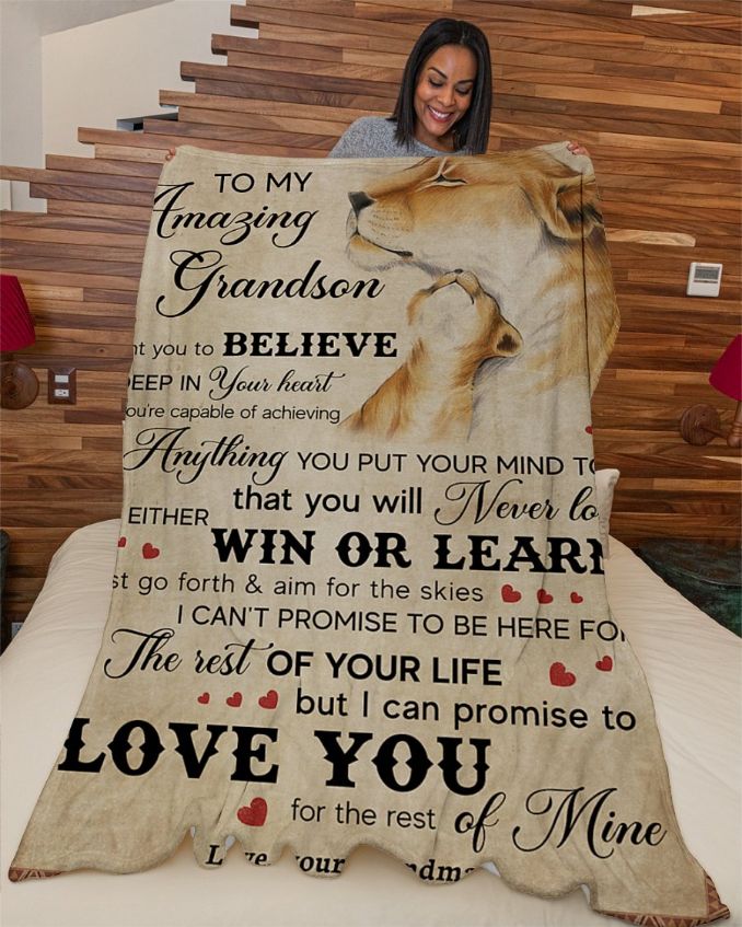 I Love You Grandma Fleece Blanket - Best Gift for Grandson from Grandma