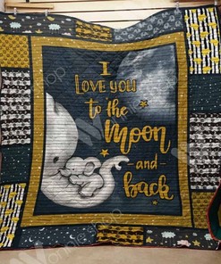 I Love You To The Moon Elephant Family Quilt Bedding Set for Kids