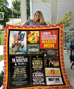I Once Protected Him Now He Protects Me Marine Mom Quilt Bed Set with Patriotic Theme