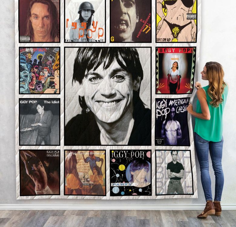 Iggy Pop Albums Quilt Blanket, Perfect for Punk Rock Enthusiasts
