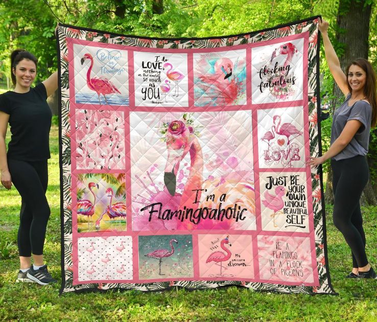 Im a Flamingoaholic Quilt Blanket for Flamingo Lovers