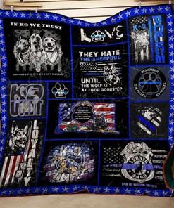 In K9 We Trust Quilt Blanket with Police Dog Design