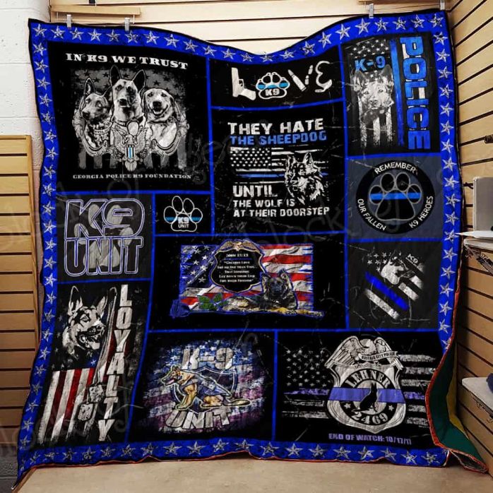In K9 We Trust Quilt Blanket with Police Dog Design
