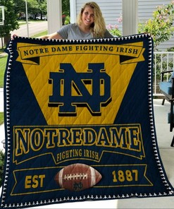 Irish Black Yellow Ncaa Notre Dame Fighting Quilt Bedding Set with Soft Quilt Blanket
