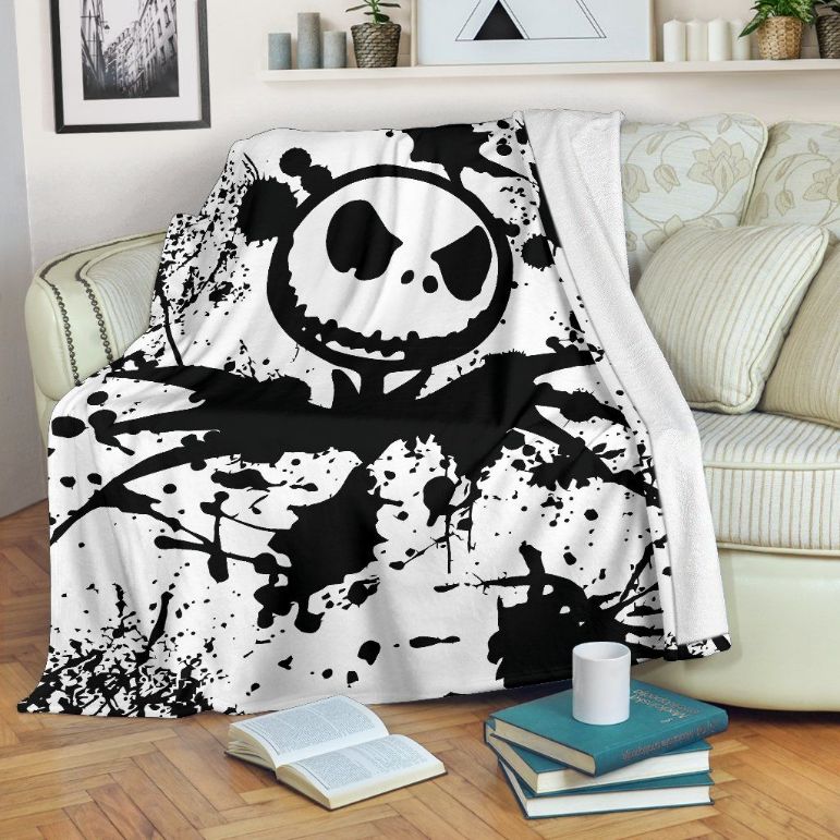 Jack Skellington Paint Flakes Fleece Blanket, Premium Comfy Sofa Throw Blanket Gift with Tim Burton's Art Style