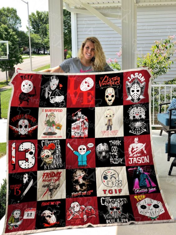 Jason TGIF Friday the 13th Collection Quilt Blanket - Spooky Blanket for Horror Movie Fans