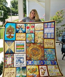 Jewish Blessings Art Quotes Quilt Blanket - Celebrate Wisdom and Tradition