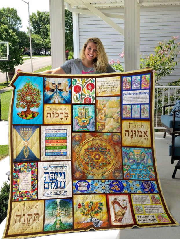 Jewish Blessings Art Quotes Quilt Blanket - Celebrate Wisdom and Tradition