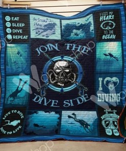 Join The Dive Side Scuba Diving Quilt Blanket with Underwater Adventure Theme