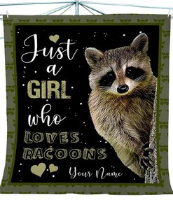 Just A Girl Who Loves Raccoons Fleece Quilt Blanket Bed Set for Girls who Love Racoon