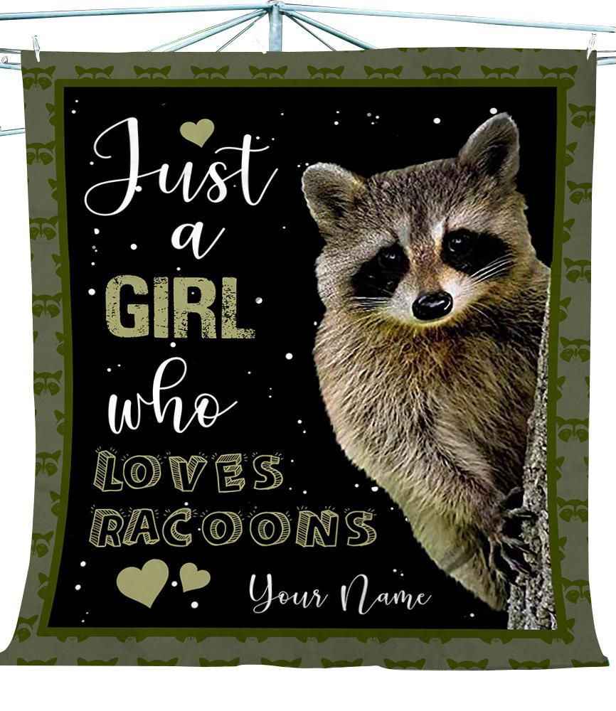 Just A Girl Who Loves Raccoons Fleece Quilt Blanket Bed Set for Girls who Love Racoon