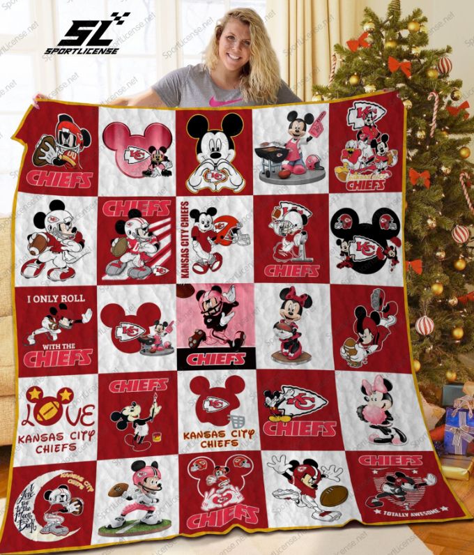Kansas City Chiefs Disney Character Quilt Blanket - The Perfect Gift for Fans of Football and Disney