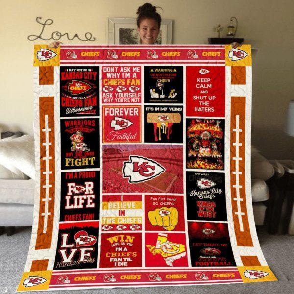 Kansas City Chiefs Logos Quilt Blanket for NFL Fans