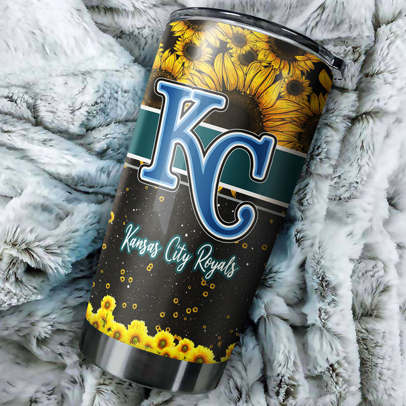 Kansas City Royals MLB Tumbler with Beautiful Sunflower Design