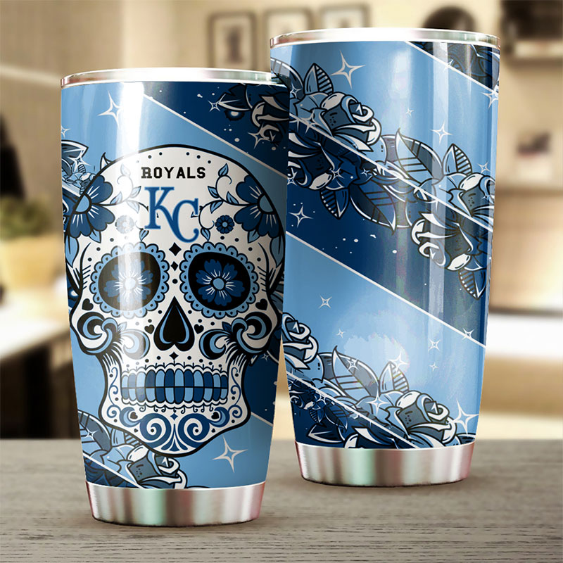 Kansas City Royals MLB Tumbler with skull design and personalized MLB logo