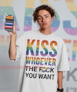 Kiss Anyone You Want Unisex Shirts, LGBTQ+ Shirts for Pride Month with Pride Rainbow Print