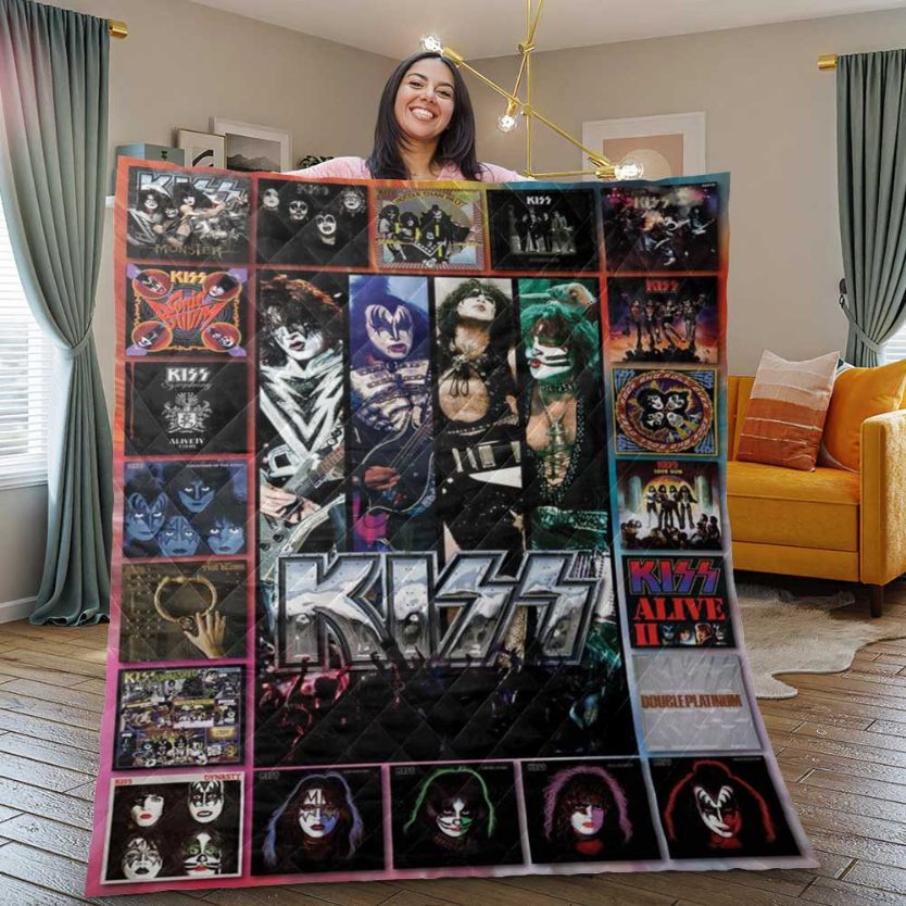 Kiss Music Band Quilt Bedding Set Vintage Collage Gift For Fan with Quilt Blanket