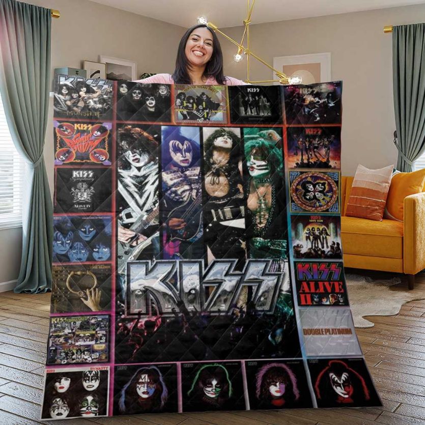 Kiss Quilt Blanket, Kiss Gift For Fan, Kiss Band Album Collage 2 Duvet Quilt Bedding Set Quilt Blanket
