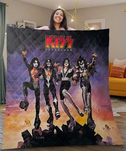 Kiss Quilt Blanket, Kiss Gift For Fan, Kiss Band Album Collage Duvet Quilt Bedding Set Quilt Blanket