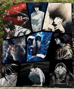 L Death Note Anime Quilt Blanket with Quotes to Bed Set Queen