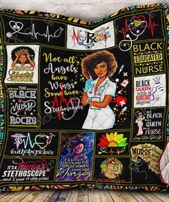 LL Black Nurse Quilt Blanket with Quotes, Full Size Quilt Bed Set