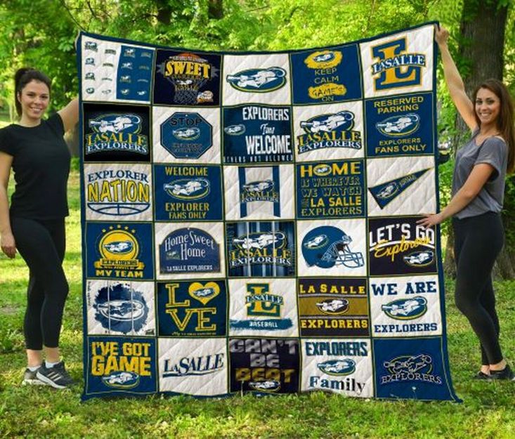 LaSalle Explorers Ncaa Vintage Quilt Bedding Set with Combined Quilt Blanket