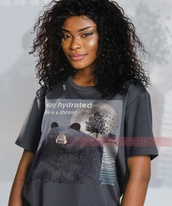 Large Black Bear Lover Shirt, Sad Bear Meme Tee, Bearly Awake Top, Honey Bear Camping Gift, Stay Hydrated T-Shirt