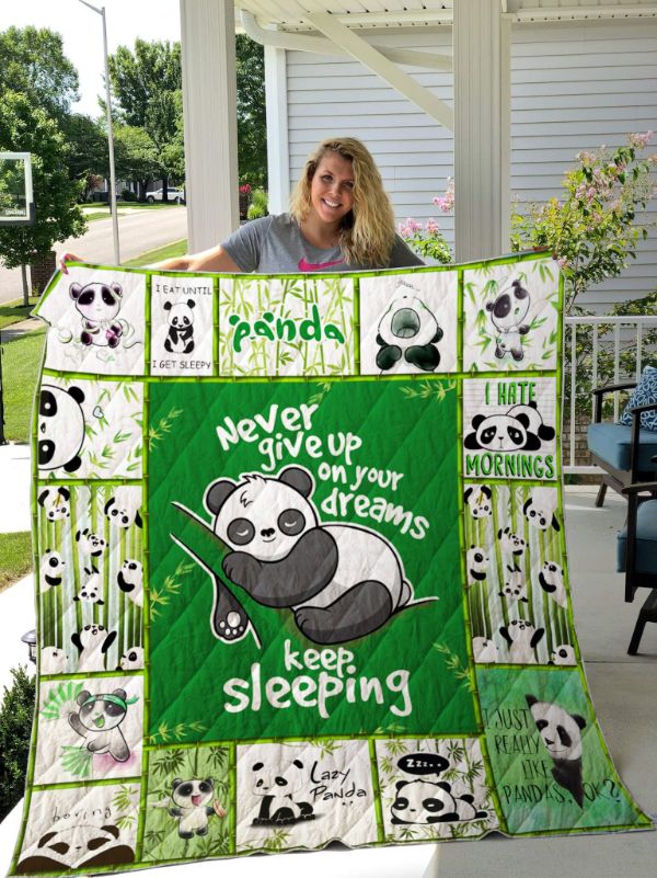 Lazy Panda Never Give Up On Your Dreams Perfect Gifts For Panda Lover Quilt Bed Set with Cute Animal Print