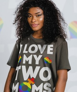 Lesbian Pride Rainbow Unisex T-Shirt, I Love My Two Moms, LGBTQ+ Shirts for Pride Month
