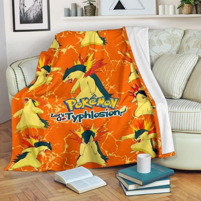 Let's Go Typhlosion Pokemon Fleece Blanket Gift For Fan, Premium Comfy Sofa Throw Blanket Gift for Pokemon Fans