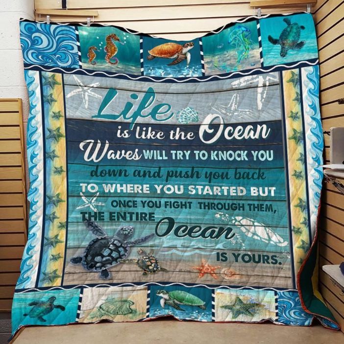 Life is Like the Ocean Quilt Blanket - Inspirational and Cozy Gift