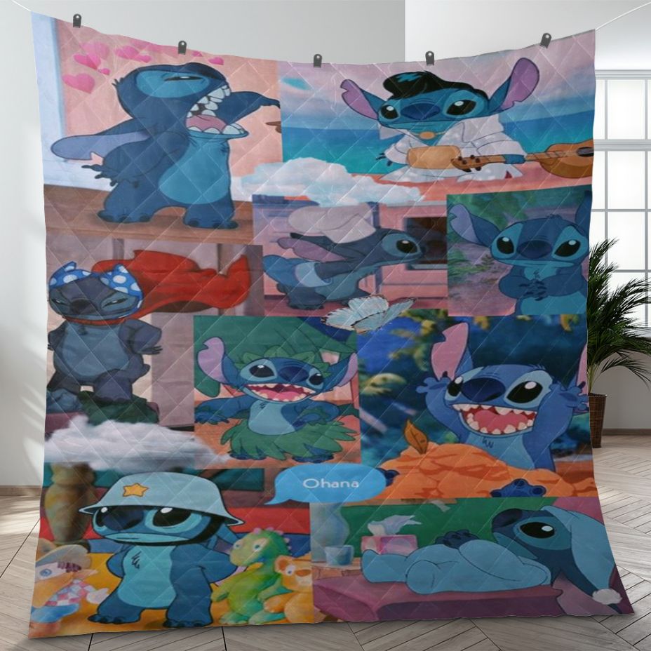 Lilo And Stitch Fan Gift, Funny Stitch Gift, Stitch As Elvis Quilt Bedding Set for Disney and Stitch Fans