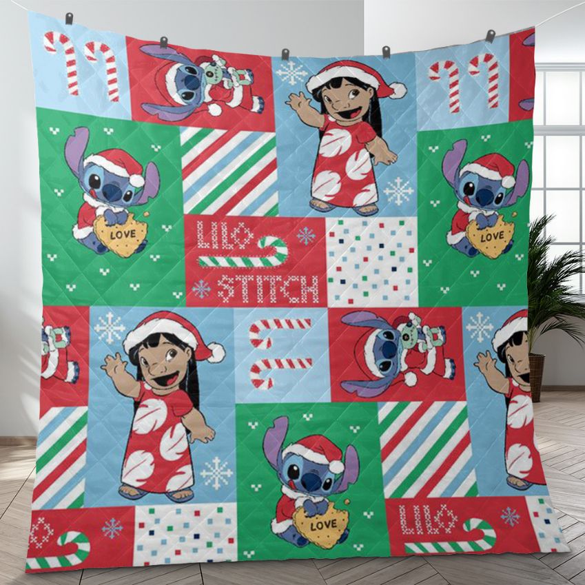 Lilo Ans Stitch Fan Gift, Lilo And Stitch Christmas Fan Gift, Funny Lilo And Stitch Christmas Quilt Blanket
