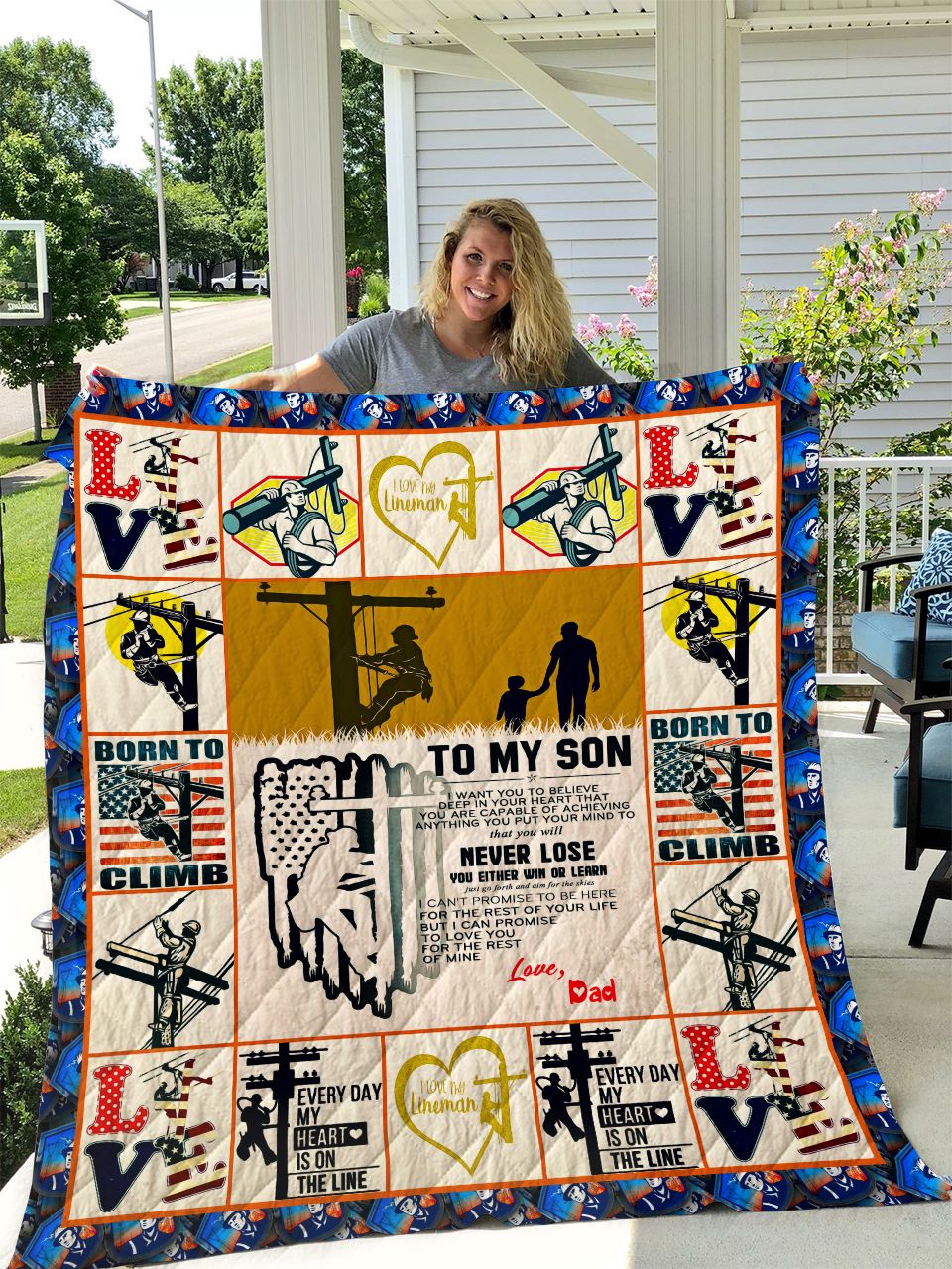 Lineman To My Son From Dad You Will Never Lose Personalized Bed Set for Boys with Quilt Blanket
