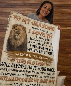 Lion To My Grandson Fleece Blanket Quilt Bedding Set for Family Members