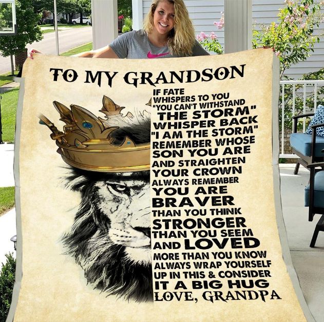 Lion To My Grandson You Are Braver Than You Think Fleece Blanket For Grandson From Grandpa - Roar with Courage for Kids