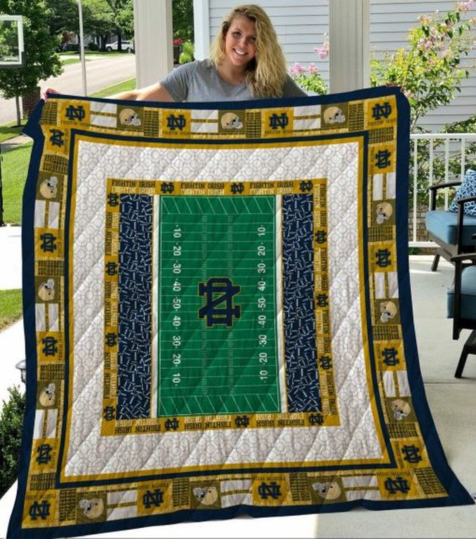 Logo Frame Ncaa Notre Dame Fighting Irish Collected Bedding Set with Collected Quilt Blanket